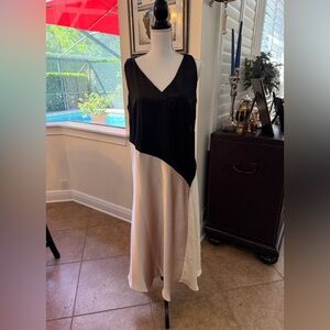 DKNY Sleeveless V-Neck Maxi Dress in Black and Cream